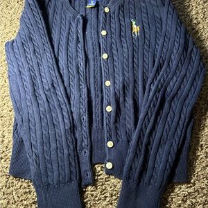 Polo by Ralph Lauren Girls Blue Cable Knit Cardigan